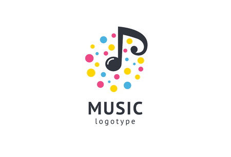Vector illustration, Graphic Design Note web logotype. Abstract music logo icon vector design. Sound recording studio, night party. School of Music, disco, vocal course, composer, singer vector logoのイラスト素材