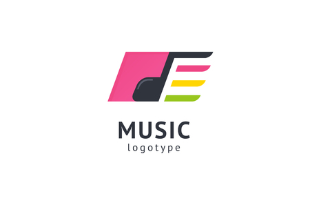Vector illustration, Graphic Design Note web logotype. Abstract music logo icon vector design. Sound recording studio, night party. School of Music, disco, vocal course, composer, singer vector logoのイラスト素材