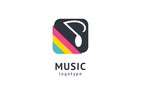 Vector illustration, Graphic Design Note web logotype. Abstract music logo icon vector design. Sound recording studio, night party. School of Music, disco, vocal course, composer, singer vector logoのイラスト素材
