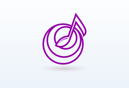 Vector illustration, Graphic Design Note web logotype. Abstract music logo icon vector design. Sound recording studio, night party. School of Music, disco, vocal course, composer, singer vector logoのイラスト素材
