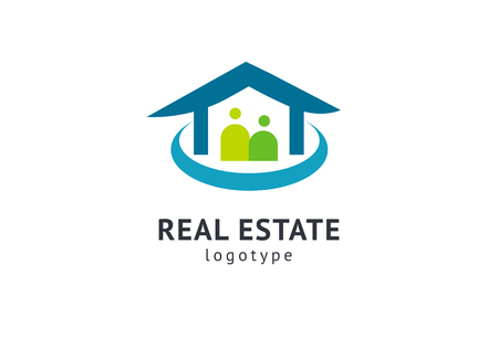 Abstract real estate agent logo icon vector design. Rent, sale of real estate vector logo, House cleaning, home security, real estate auction. Vector building logo conceptのイラスト素材