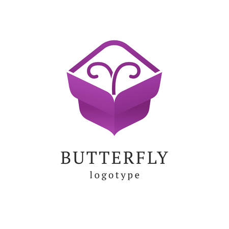 Abstract Butterfly illustration. Manicure, styling, haircut, makeup, stylist, fashion logo design. Model agency, Women's beauty salon, massage cosmetic vector logotype templateのイラスト素材