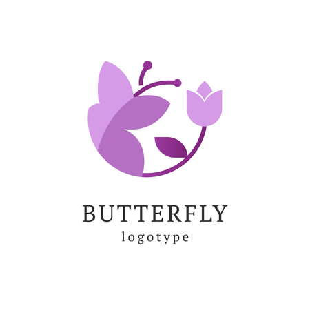 Abstract Butterfly illustration. Manicure, styling, haircut, makeup, stylist, fashion logo design. Model agency, Women's beauty salon, massage cosmetic vector logotype templateのイラスト素材