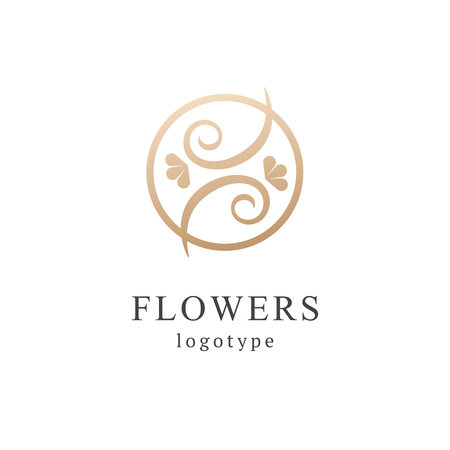 Campanula logo. Wedding floral icon. Luxury retro emblem. Cosmetics, Spa, Beauty salon, Decoration, Boutique vector logo. Royal Jewelry, Yoga, Premium Logo. Resort and Restaurant design illustration.のイラスト素材