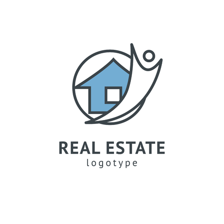 Abstract real estate agent logo icon vector design. Rent, sale of real estate vector logo, House cleaning, home security, real estate auction. Vector building logo conceptのイラスト素材
