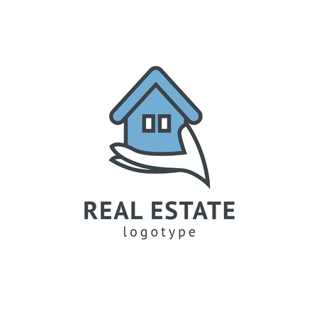 Abstract real estate agent logo icon vector design. Rent, sale of real estate vector logo, House cleaning, home security, real estate auction. Vector building logo conceptのイラスト素材