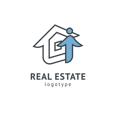 Abstract real estate agent logo icon vector design. Rent, sale of real estate vector logo, House cleaning, home security, real estate auction. Vector building logo conceptのイラスト素材