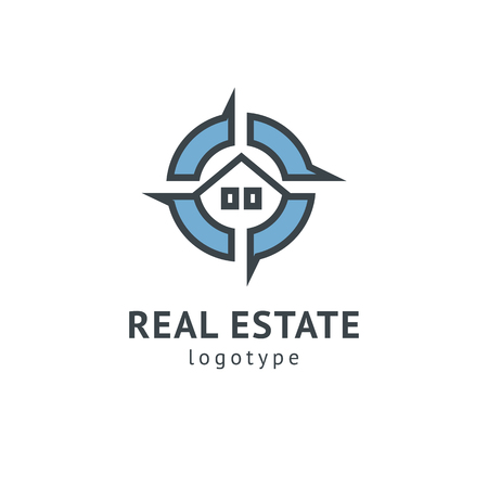 Abstract real estate agent logo icon vector design. Rent, sale of real estate vector logo, House cleaning, home security, real estate auction. Vector building logo conceptのイラスト素材