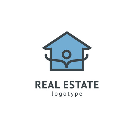 Abstract real estate agent logo icon vector design. Rent, sale of real estate vector logo, House cleaning, home security, real estate auction. Vector building logo conceptのイラスト素材