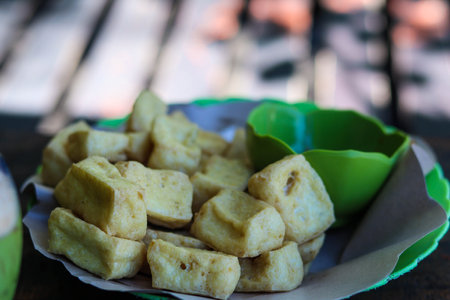 a side dish of fried milk tofu while enjoying the beach atmosphereの写真素材