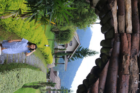 Semarang, December 2022. view of visitors to the umbul sidomukti coffee cottage cafe enjoying food and natural scenery that is cool and freshの写真素材