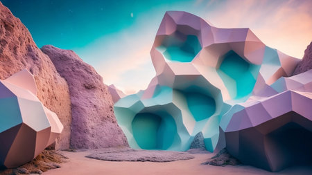 3d render of abstract landscape with polygonal shapesの素材