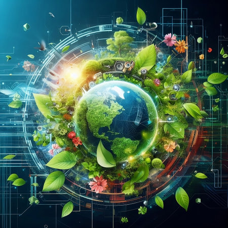 Abstract image of ecology and environment concept with globe and leavesの素材
