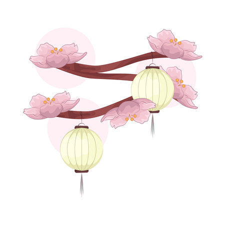lantern and cherry blossomのイラスト素材