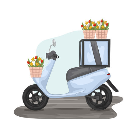 scooter with flowersのイラスト素材