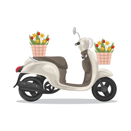 scooter with flowersのイラスト素材