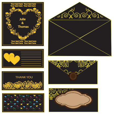 Gold greeting wedding invitation card illustration setのイラスト素材
