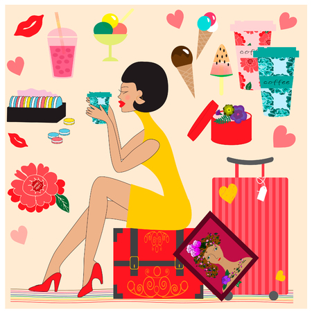 Stickers summer and travel collection. Vector illustration.のイラスト素材