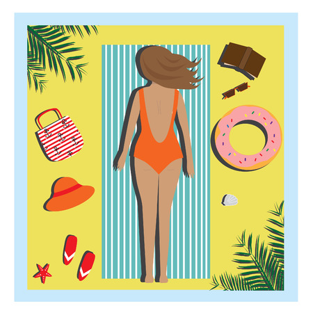 Illustration with woman on the beach. EPS 10.のイラスト素材
