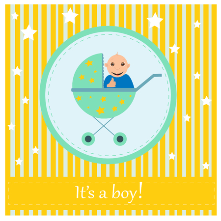 Greeting card to newborn baby. It s a boyのイラスト素材