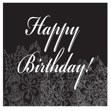 Birthday black-white card with flower ornament. EPS 10.のイラスト素材