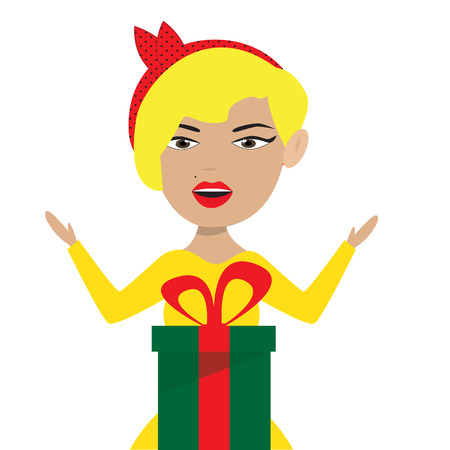 Surprised blonde woman with gift. Vector. EPS 10.のイラスト素材