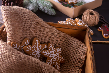 Homemade Christmas cookies in boxの写真素材