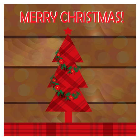 Christmas greeting card with christmas tree on the wooden background. EPS 10.のイラスト素材