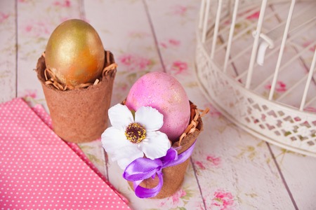 Easter eggs on the table