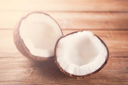 Fresh coconut on the wooden table