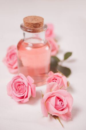 Aroma rose water for skincare, essential oils, spa beauty care.の写真素材