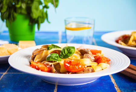 Traditional italian seafood pasta with clams vongoleの写真素材