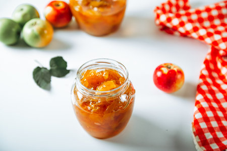 Homemade apple jam in jar.の写真素材