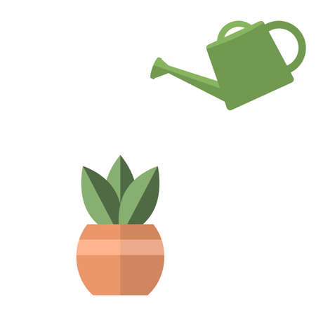 Green watering can icon cartoon. Waters dropping from watering can vector. Vector illustrationのイラスト素材