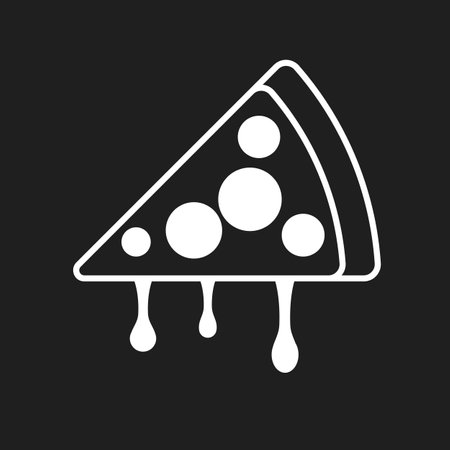 Flat black white pizza icon on black background. Vector illustrationのイラスト素材