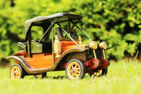 vintage car on the grassの写真素材