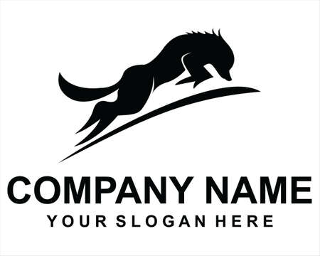 Vector silhouette of a wolf jumpingのイラスト素材