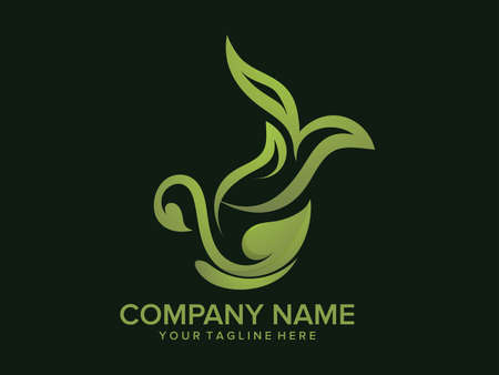 tea cup and leaf logo on green backgroundのイラスト素材