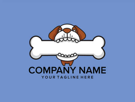 dog eating bone vector logoのイラスト素材