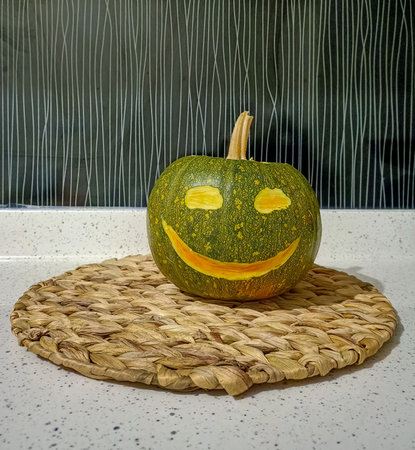 handmade skull made of pumpkinの写真素材