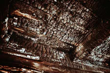 Interior of a burnt by fire homeの写真素材