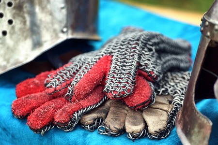 Medieval knight gauntlets with accesoriesの写真素材