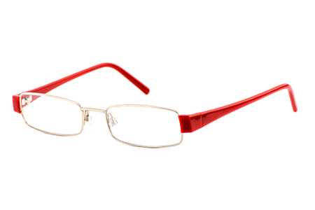 Modern eye glasses with shadows isolated on whiteの写真素材