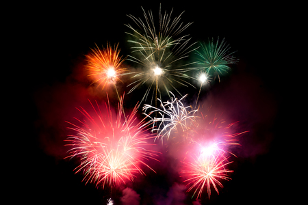 Explosive pyrotechnic display lights up night sky