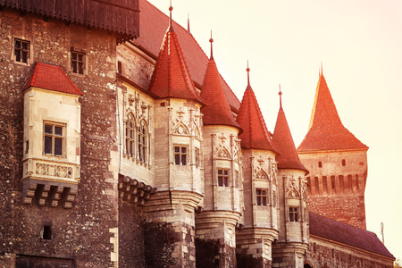 Beautiful view of castle with wooden bridge and high towerのeditorial素材