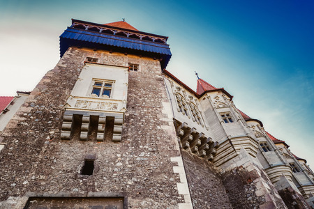 Beautiful view of castle with wooden bridge and high towerのeditorial素材