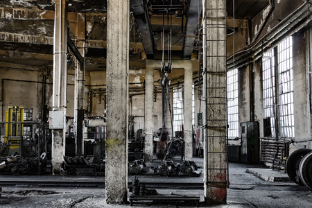 Abandoned comunist industrial interior dark moodのeditorial素材