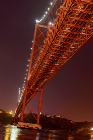 25th of April Bridge with Jesus statue in Lisbon at nightのeditorial素材
