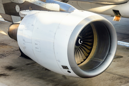 Engine of big passenger plane that waiting for departure airportの写真素材