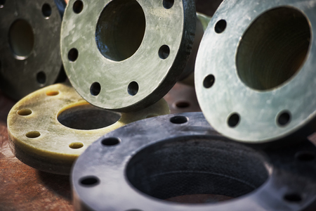 Components from a piping system with large and small flangeの写真素材